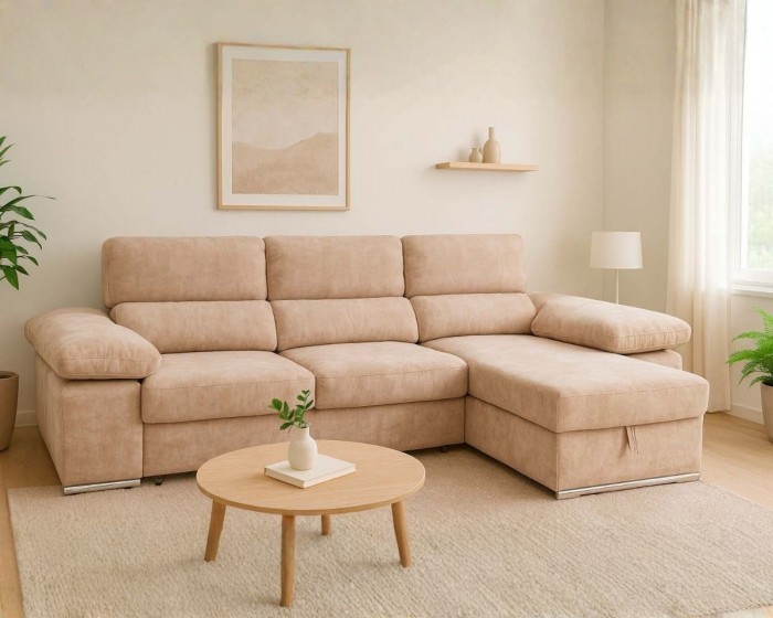 Chaise Longue Nadia – Sofá Cama con Arcón y Taburetes